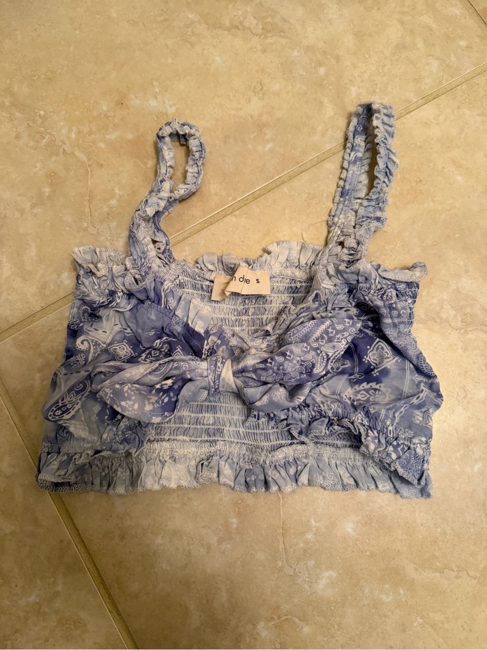 Ocean Drive Light Blue Bandana-Print Smocked Crop Top